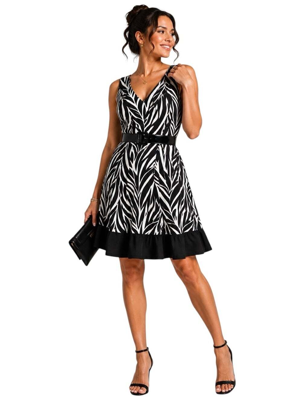 Laura Zebra Print Fit Flare Dress Black White Animal Print Cocktail Statement